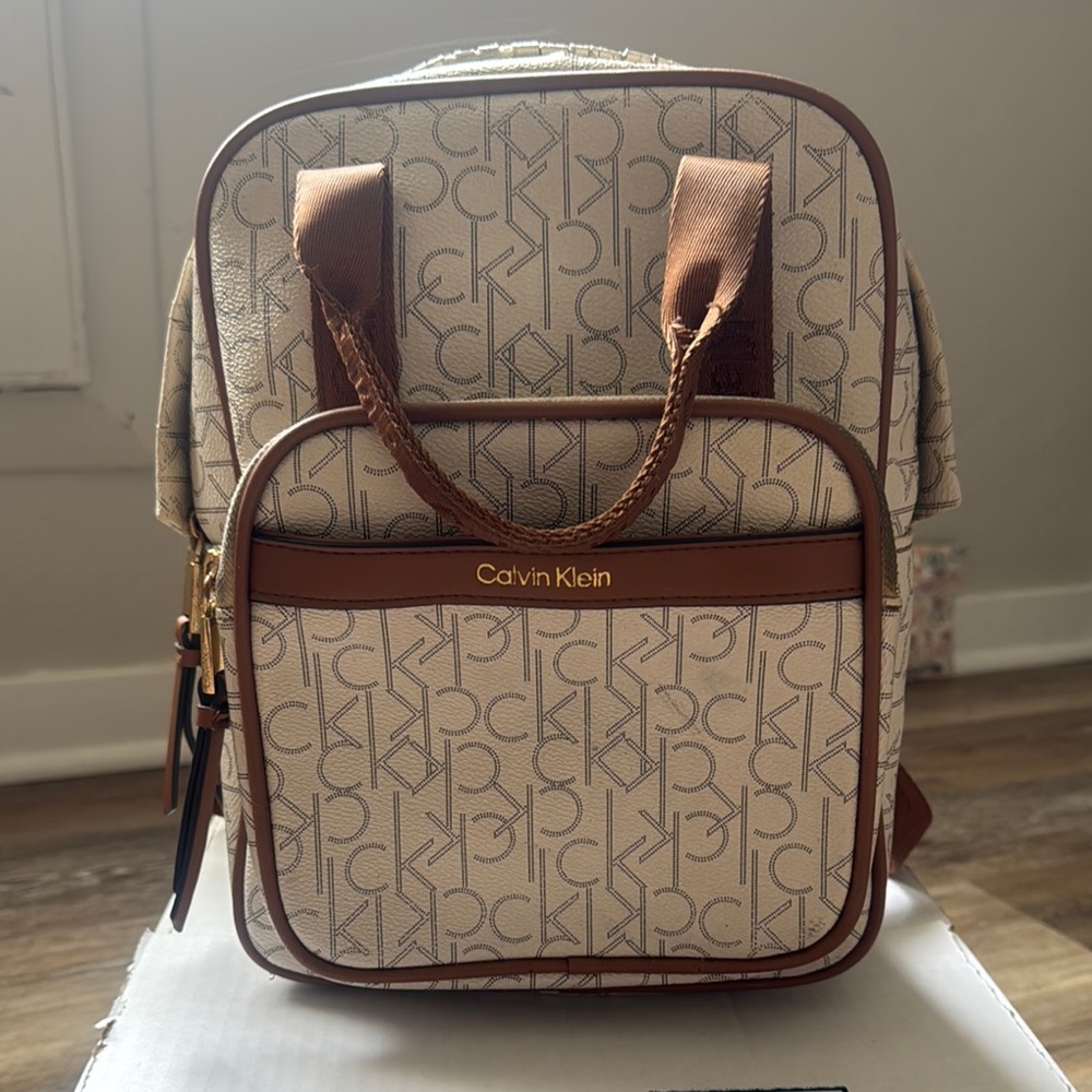 Calvin Klein Tan and Brown Monogram Backpack